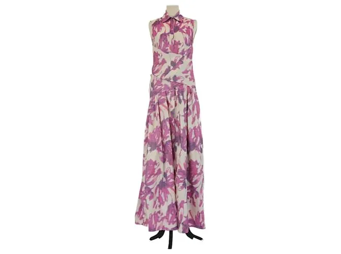 Autre Marque Abito midi halter in duchesse con stampa floreale viola CH Carolina Herrera Porpora