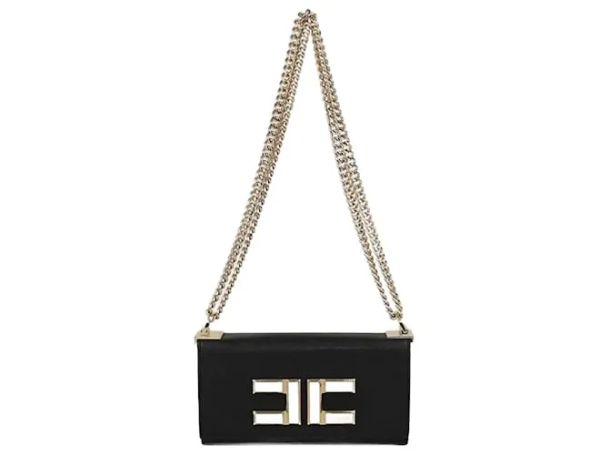 Borsa a spalla con catena e logo a specchio nero Elisabetta Franchi