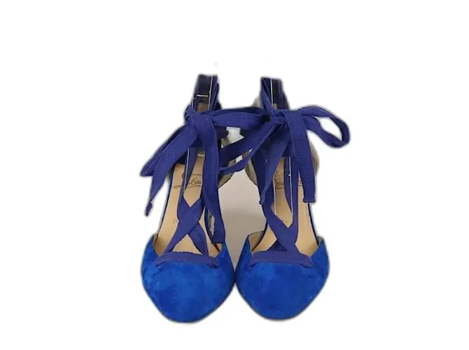 Décolleté con zeppa in rafia blu/oro di Christian Louboutin D'oro