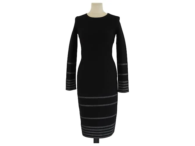 Abito lavorato a maglia nero/argento con scollo rotondo e maniche lunghe Yves Saint Laurent