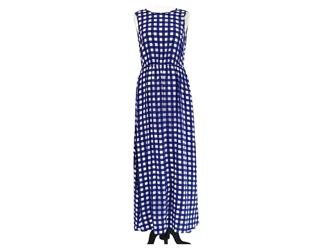 Abito maxi senza maniche a quadri blu di Diane Von Furstenberg