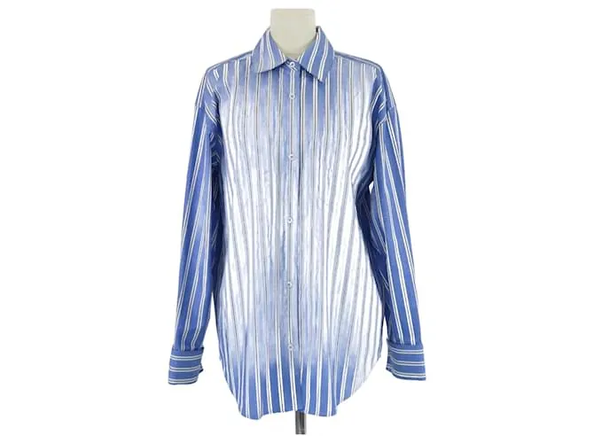 Camicia con bottoni decorata con cristalli a righe blu Alexander Wang