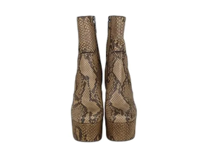 Stivali con tacco a blocco in pitone marrone/beige Saint Laurent