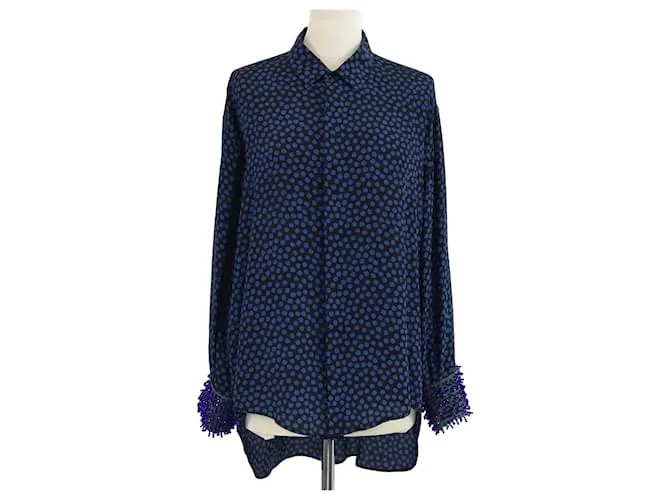 Blusa a maniche lunghe con perline a pois blu/neri di Saint Laurent Nero