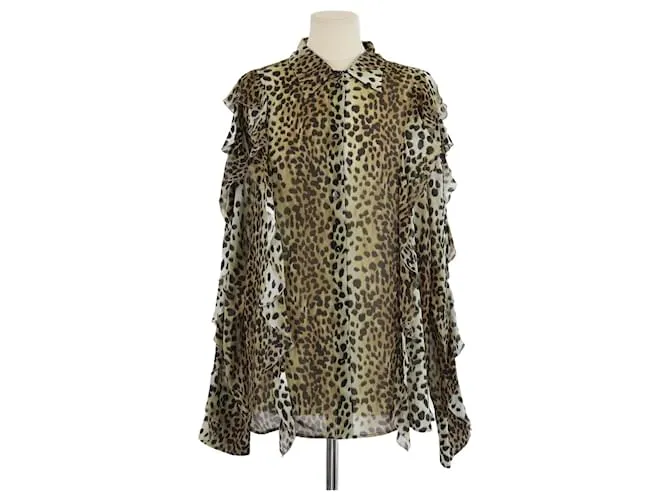 Blusa a maniche lunghe arricciata con stampa leopardata marrone Blumarine Stampa leopardo