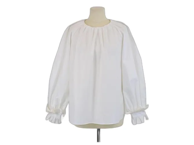 Blusa bianca a maniche lunghe con dettagli arricciati Fendi Bianco