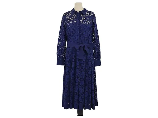 Autre Marque Abito midi in pizzo floreale blu navy a maniche lunghe CH Carolina Herrera