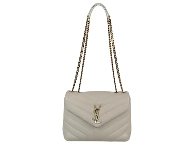Borsa a Spalla Loulou Small Matelassé Off White di Saint Laurent Bianco sporco