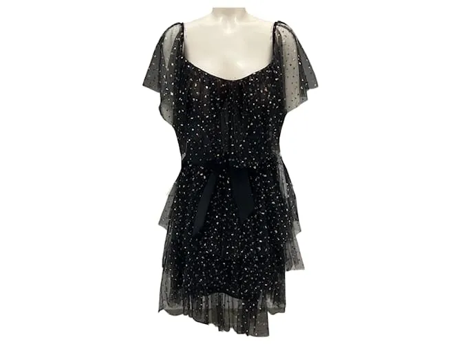 Autre Marque Abito da cocktail in tulle a strati neri con paillettes di Gemy Maalouf Nero