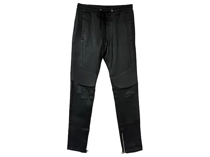 Pantaloni con coulisse Balmain in pelle nera Nero