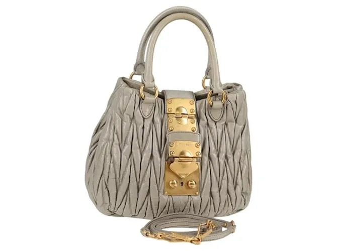 Borsa Miu Miu Matelassé in pelle 2 in 1 grigia oro Auth 130896V Marrone D'oro