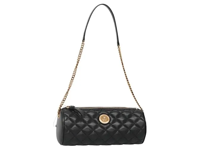 Versace Borsa a spalla con catena in pelle nera e oro Auth 130259 Nero D'oro