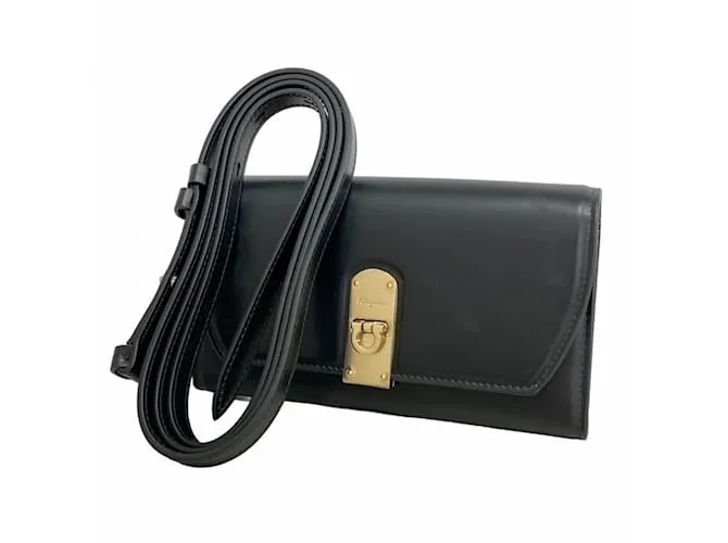 Portafoglio a spalla in pelle Gancini di Salvatore Ferragamo Nero