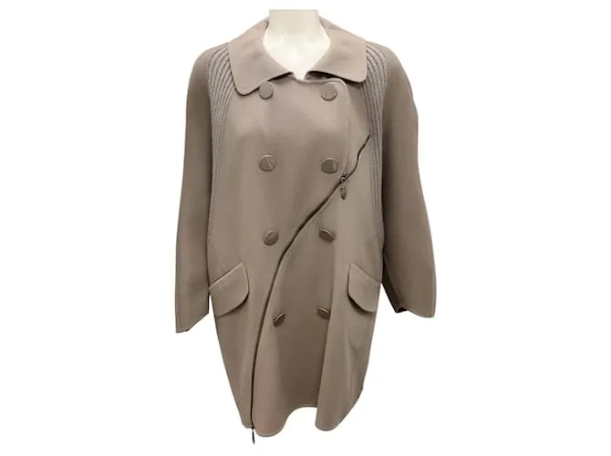 Cappotto in lana taupe in cashmere con dettagli in zip di Nina Ricci Cammello