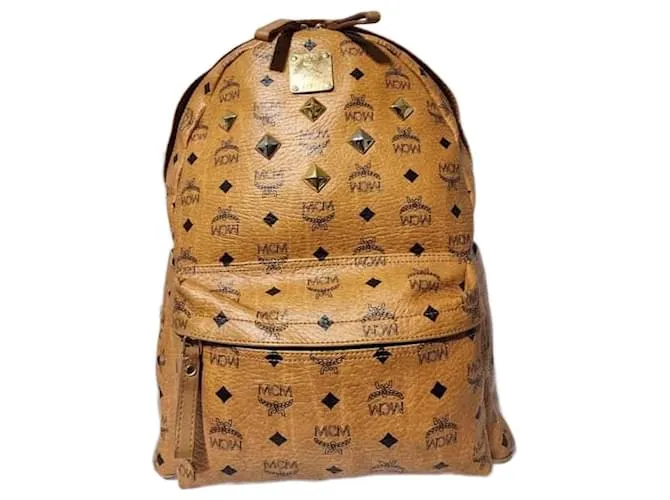 MCM Visetos Medium Sprinkle Stud Stark Backpack Cognac