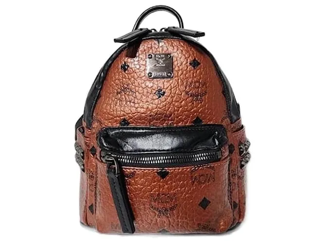 MCM Metallic Visetos Studded X-Mini Bebe Boo Zaino Scooter Marrone/Nero