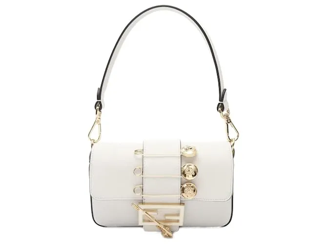 Baguette Fendi Mini borsa spilla Fendace in vitello seta bianco di Versace