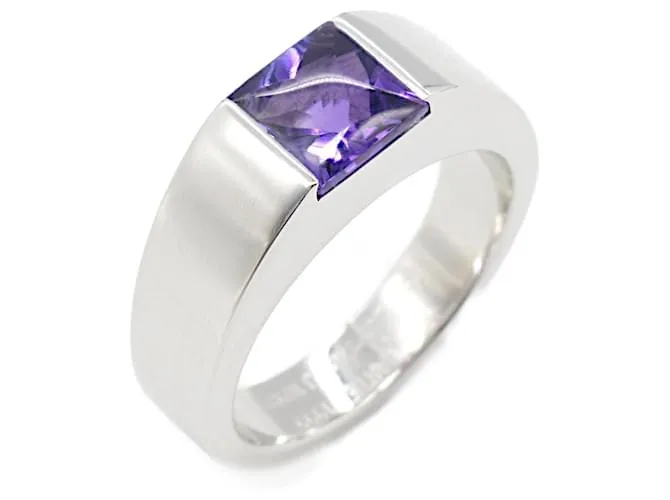 Anello Cartier Tank in Ametista in Oro Bianco 18K D'oro