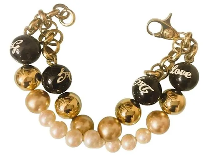 Stupendo luminoso bracciale DOLCE & GABBANA catena doppia perle oro bianche nere Bianco Multicolore D'oro