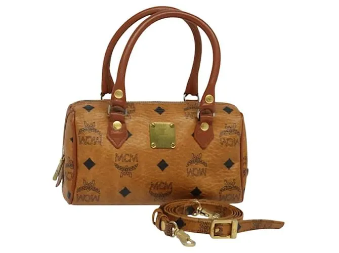 Borsa Boston MCM Logogram Vicetos in pelle PVC 2 in 1 marrone oro Auth 131370 D'oro