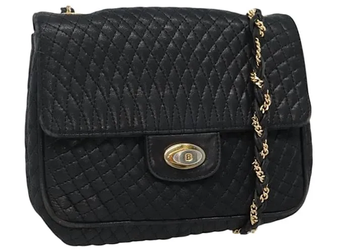 BALLY Borsa a Spalla con Catena Pelle Nera Oro Auth bs27966 Nero D'oro
