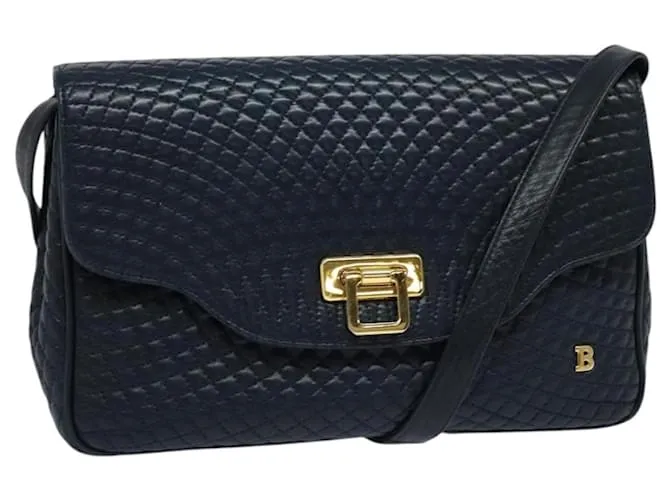 BALLY Borsa a Spalla in Pelle Blu Navy Oro Auth gh328 D'oro