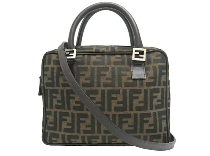 Zucca Borsa a spalla in tela marrone Fendi