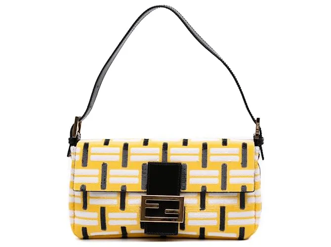 Baguette Media Gialla con Paillettes Fendi