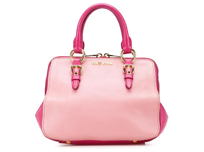 Borsa Bowler Miu Miu in pelle di capra bicolore rosa Madras