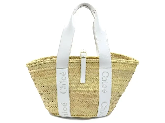 Borsa in paglia e pelle bianca Chloé Bianco
