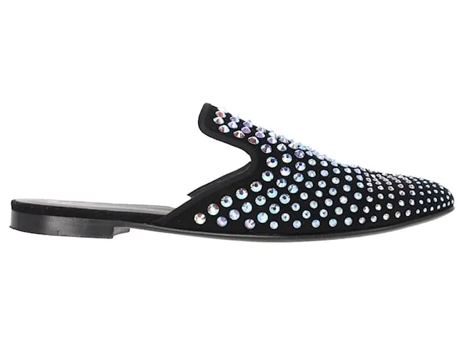Mule piatte in suede nero decorate con cristalli Giuseppe Zanotti