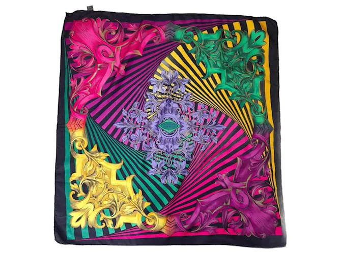 Sciarpa in seta Atelier Versace vintage anni '90 Nero Multicolore