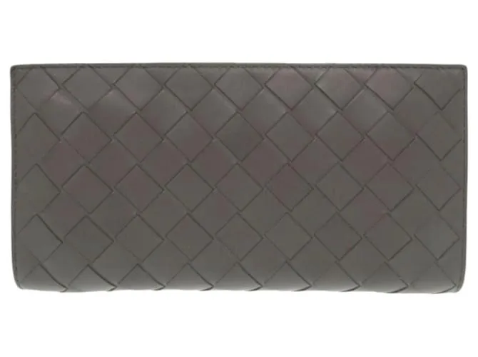 Portafoglio lungo in pelle grigia Intrecciato di Bottega Veneta Marrone