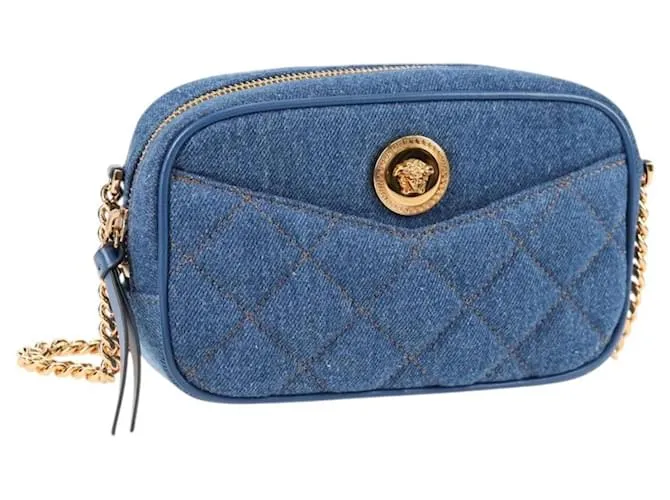 Borsa a Spalla con Catena VERSACE Denim Blu Oro Auth 118959M D'oro