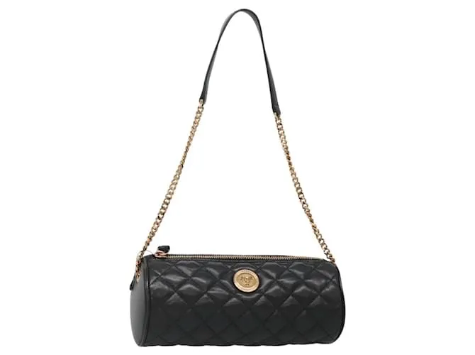 Versace Borsa a spalla a catena in pelle nera e oro Auth 130262 Nero D'oro