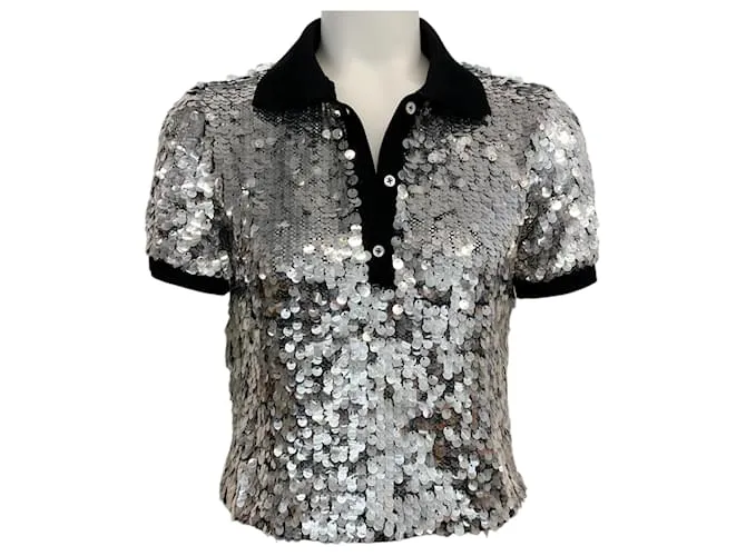 Polo in Paillettes Argento Pinko