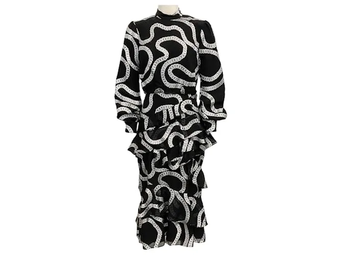 Autre Marque Abito Midi Isla Ruffle Nero / Argento di Saloni