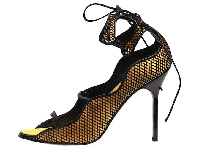 Manolo Blahnik Sandali con tacco aperti in rete gialla - taglia EU 36,5 Giallo