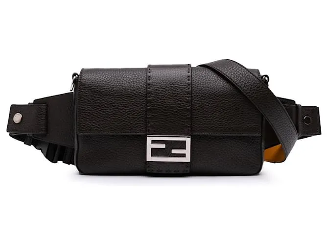 Borsa a baguette convertibile Selleria in pelle marrone Fendi Marrone scuro