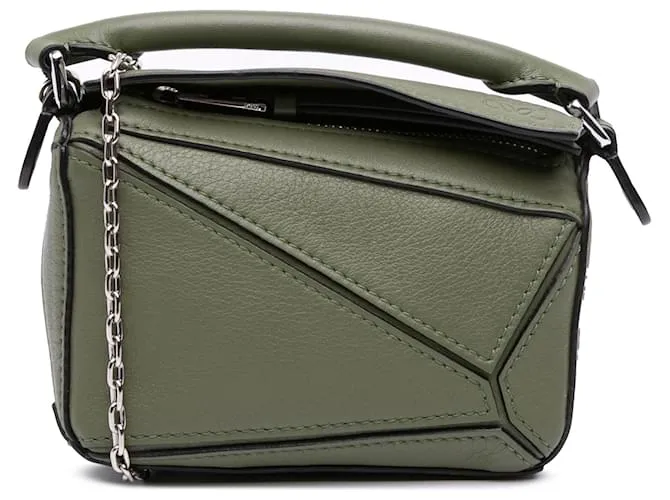 LOEWE Borsa Puzzle Nano in pelle di vitello verde Verde oliva