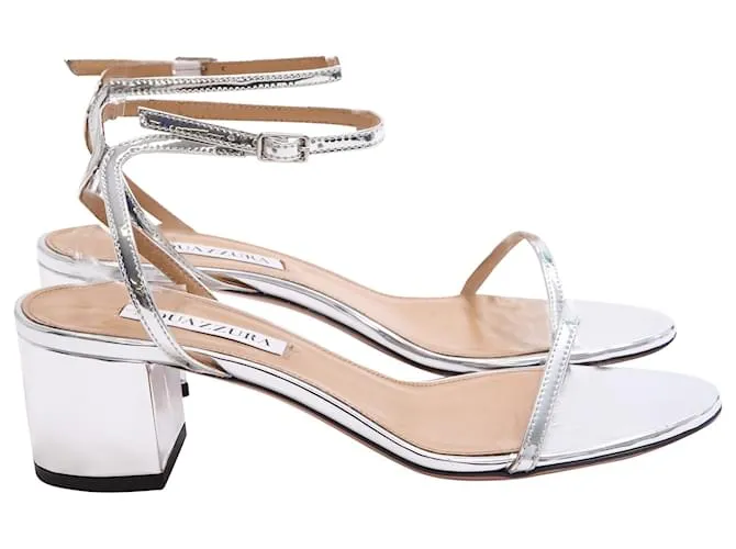 Sandali metallici Aquazzura Olie 50 in pelle verniciata argento Metallico
