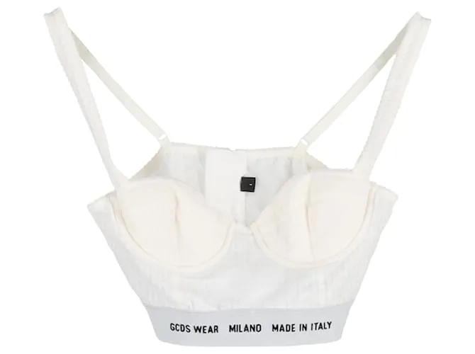 Top bustier stampato GCDS in cotone crema Bianco Crudo