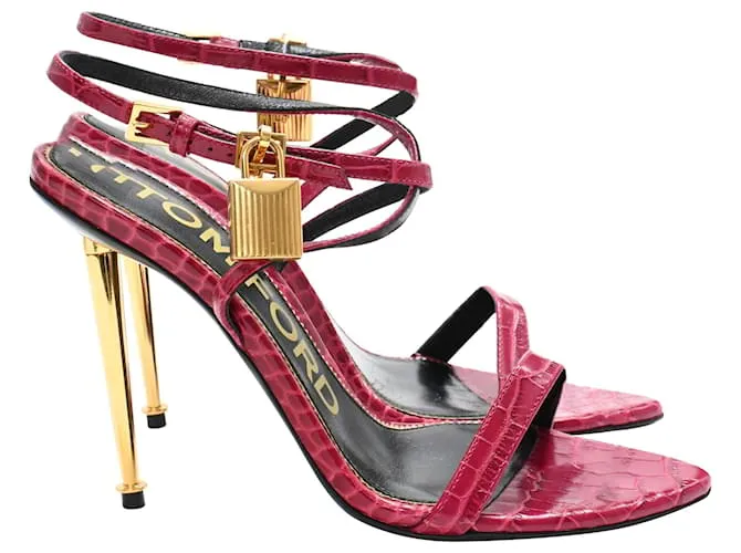 Sandali in pelle rossa effetto coccodrillo Tom Ford Padlock Rosso