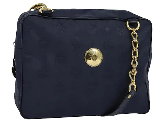 Borsa a Spalla MCM Logogram Vicetos in Nylon Blu Navy Oro Auth 117398 D'oro