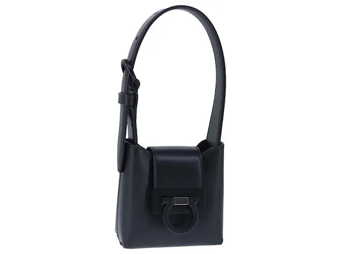 Borsa a mano Gancini in pelle nera Salvatore Ferragamo Auth 100624V Nero