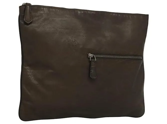 Borsa Clutch Berluti Calligrafia Pelle Marrone Argento Auth bs28029