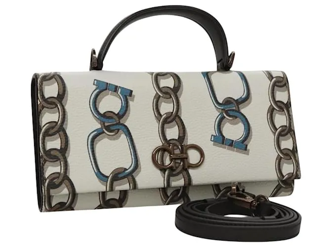 Portafoglio a spalla in pelle Gancini Salvatore Ferragamo bianco Auth 108583V