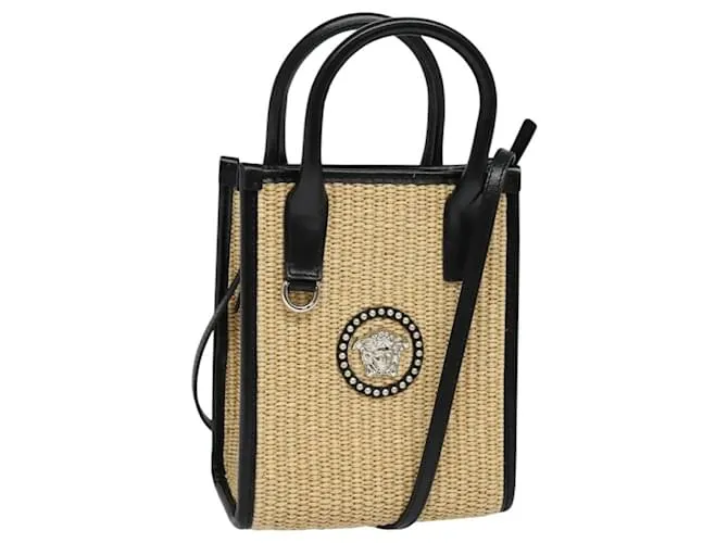 Borsa a Mano VERSACE Raffia 2way Beige Auth BD1444V