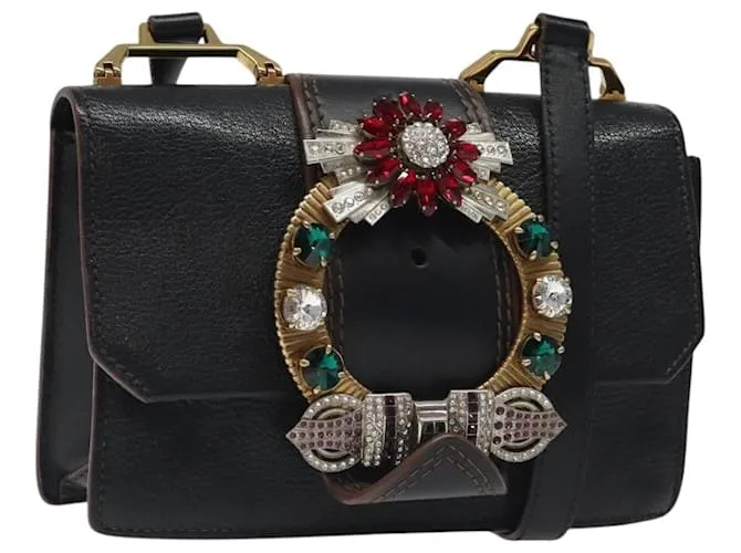 Borsa a Spalla Miu Miu in Pelle Nera e Oro Auth MX101AV Nero D'oro