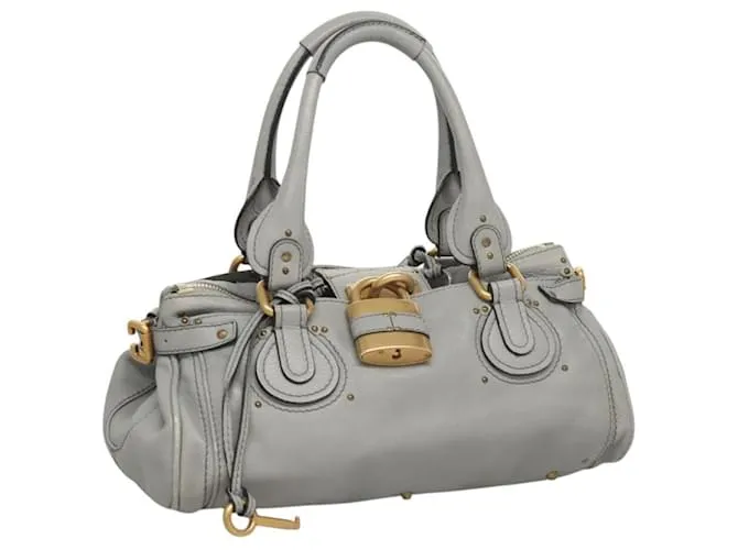 Chloé Borsa a mano Chloe Paddington in pelle grigia dorata Auth 118013V Marrone D'oro